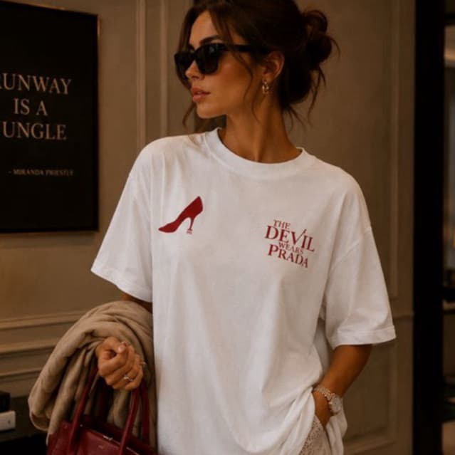 Camiseta blusa o diabo veste prad. filme lançamento 2026 tendencias look para cinema passeio