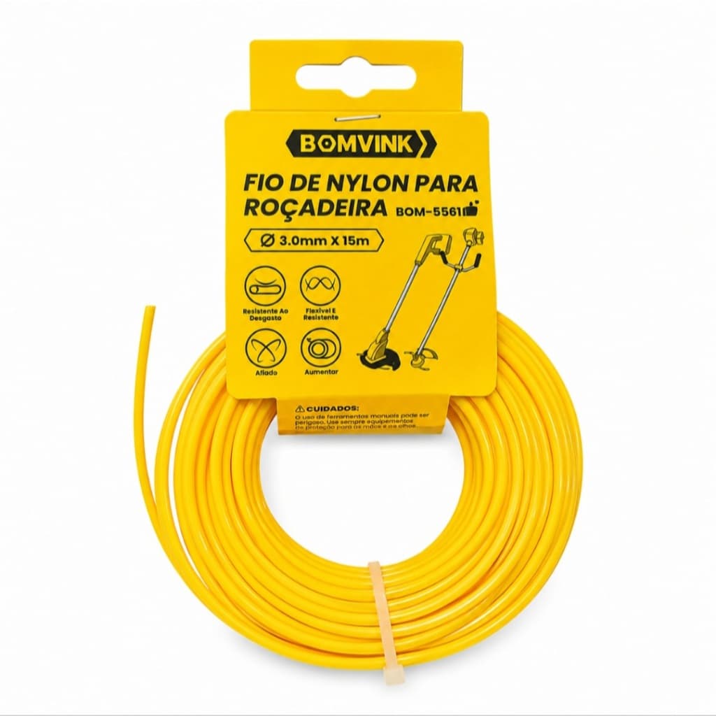 Fio de Nylon Roçadeira Aparador 3mm x 15m Reforçado Alta Resistência para Corte de Grama e Mato