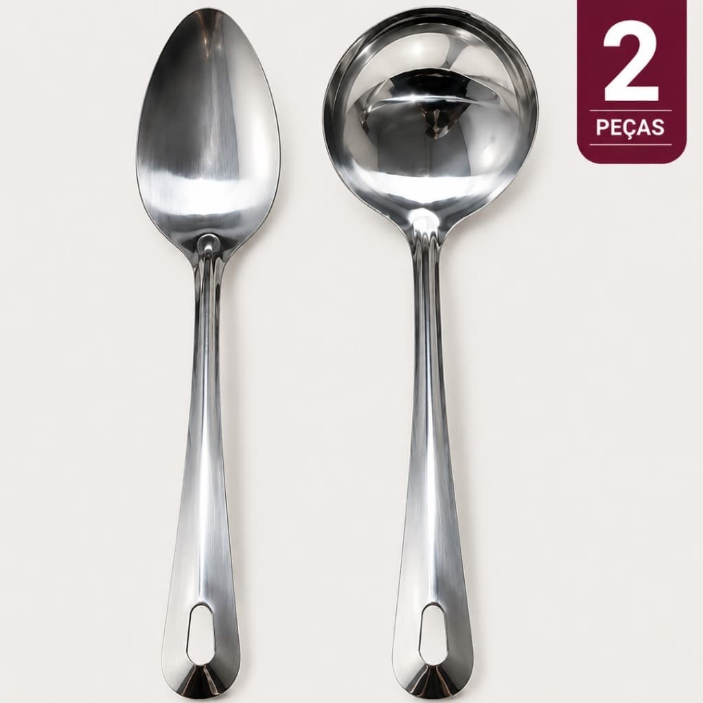 Colher Servir Concha Inox 2 Peças 23cm 25cm Utensílios Cozinha Aço Inoxidável Servir Arroz Feijão