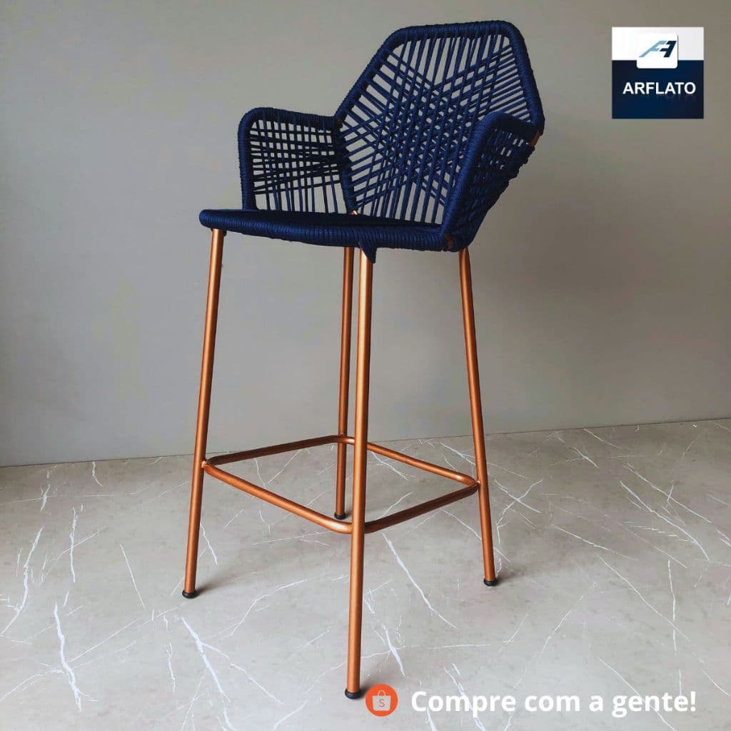 Banqueta Tropicália Corda Náutica de Balcão de Varanda P/ Bar, Cozinha e Restaurante