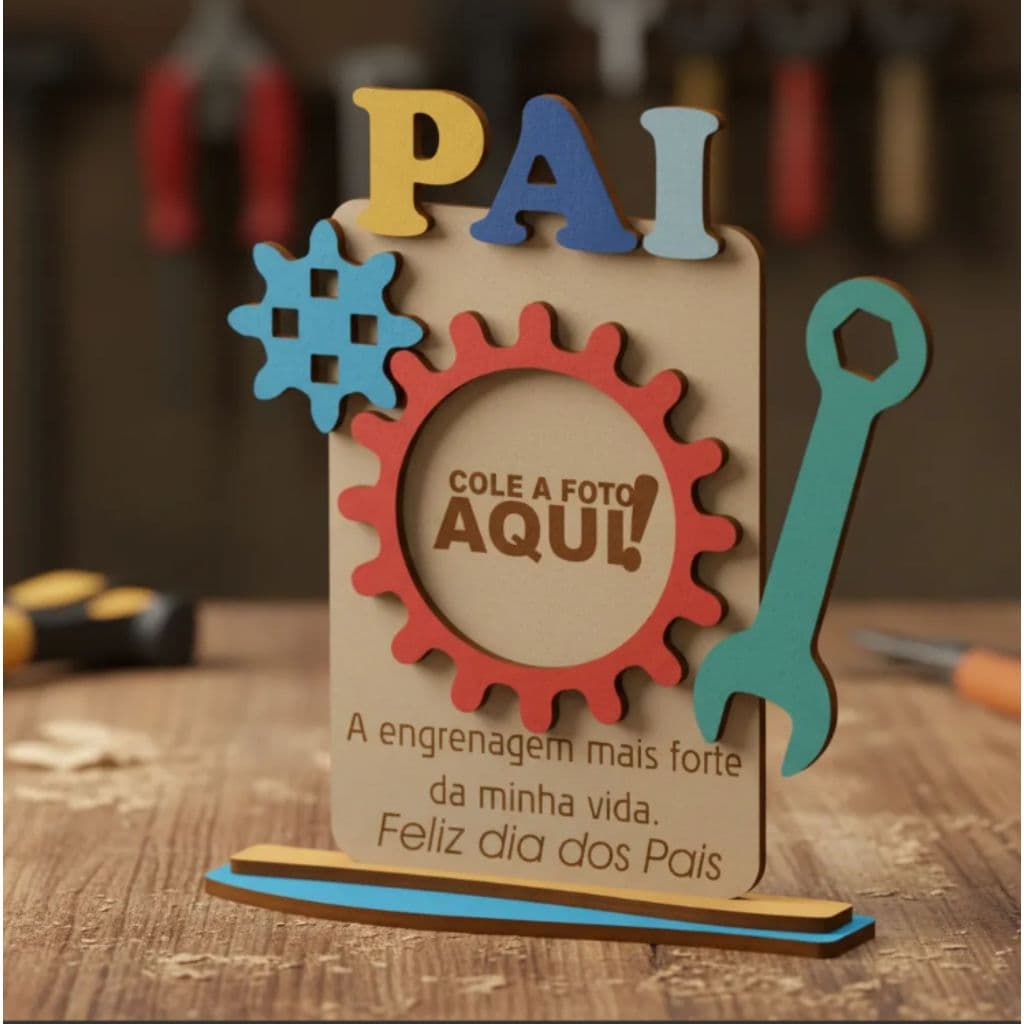 10 Lembrancinhas Dia Dos Pais Para Colorir E Colar Foto Modelo engrenagem ideal para escolas em MDF cru