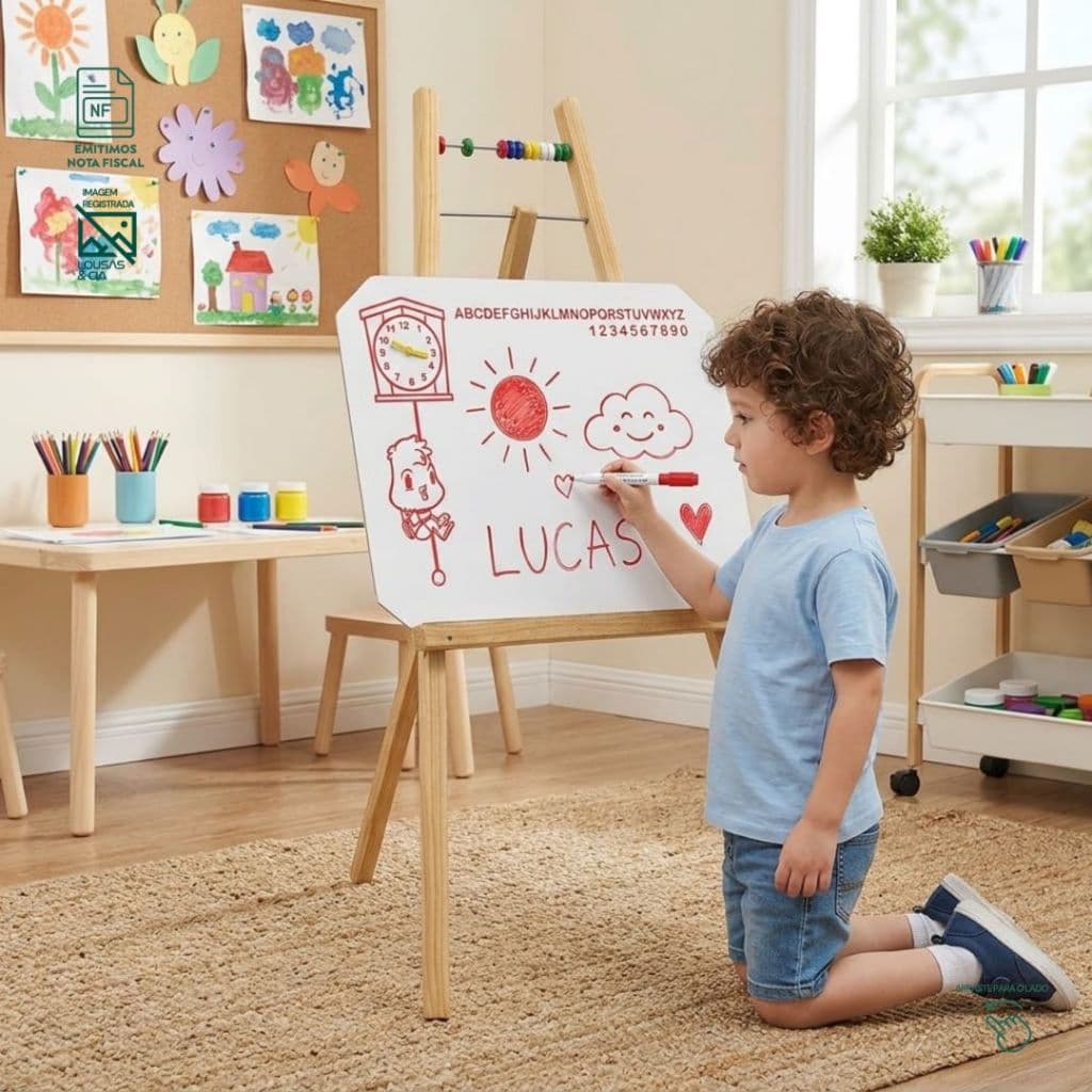 Lousa Branca Infantil Quadro Branco Cavalete com Canetas Coloridas e Apagador
