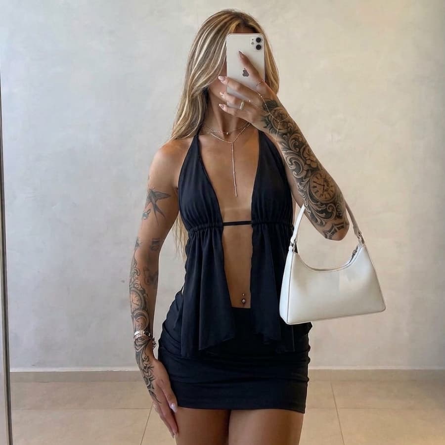 Conjunto Sereia Cropped Babado e Saia Curta Blogueira