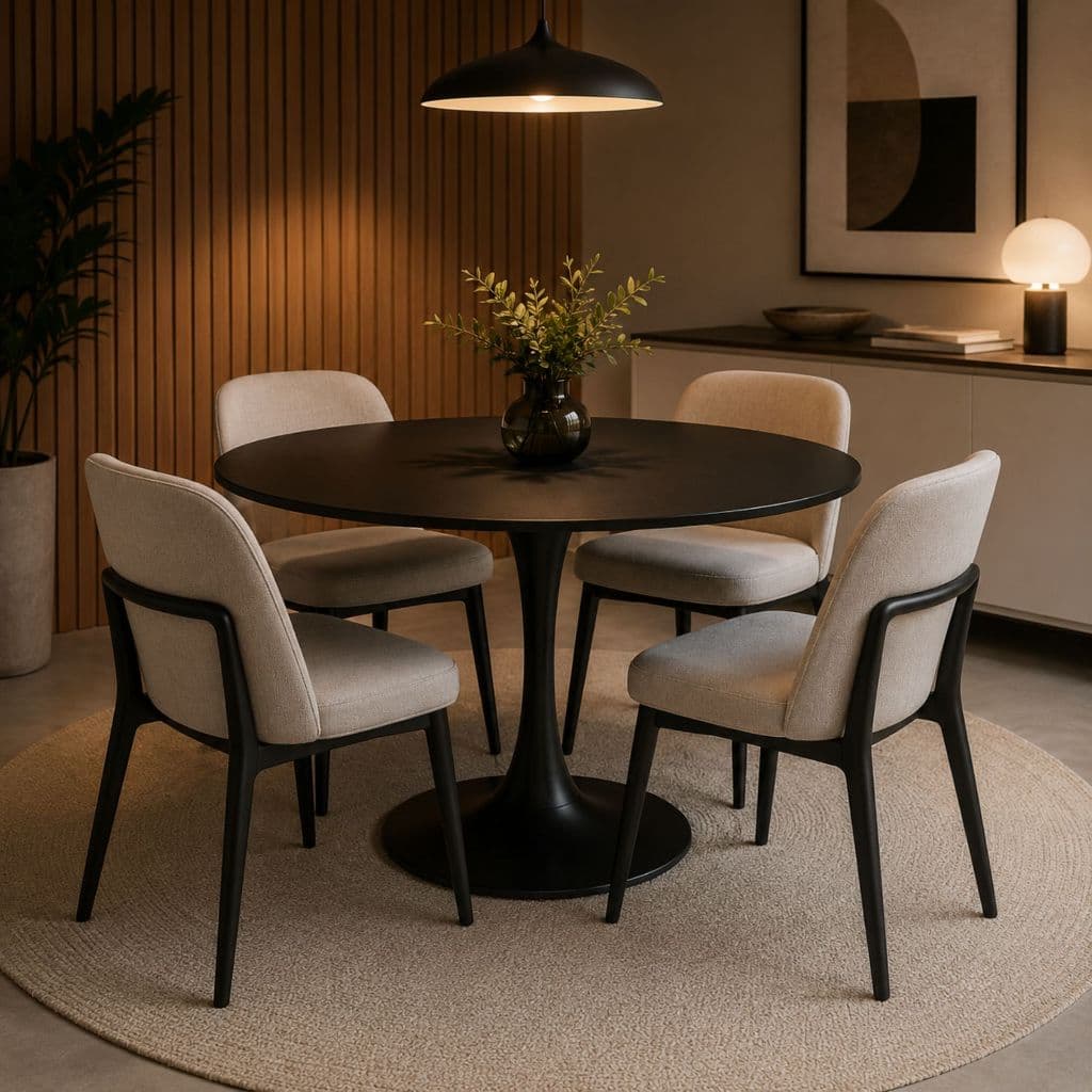 Mesa Tulipa Redonda Design Exclusivo Base em Aço Tampo MDF Sala de Jantar Cozinha Espaço Gourmet
