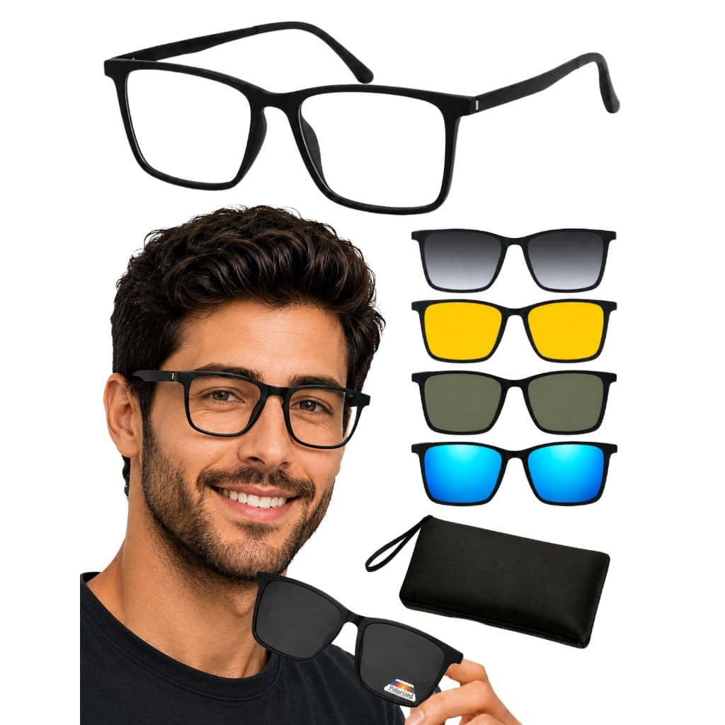 Armação Masculino De Oculos + Clip On Polarizado UV Mod 65