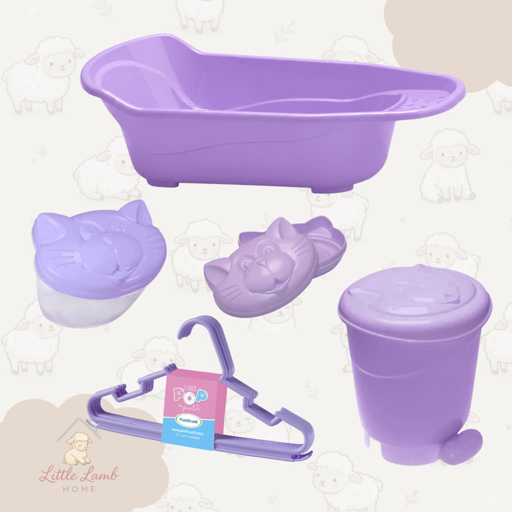 Kit Pequenos Cuidados 5 Peças Banheira 20L Lixeira Pedal 8L e Cabides