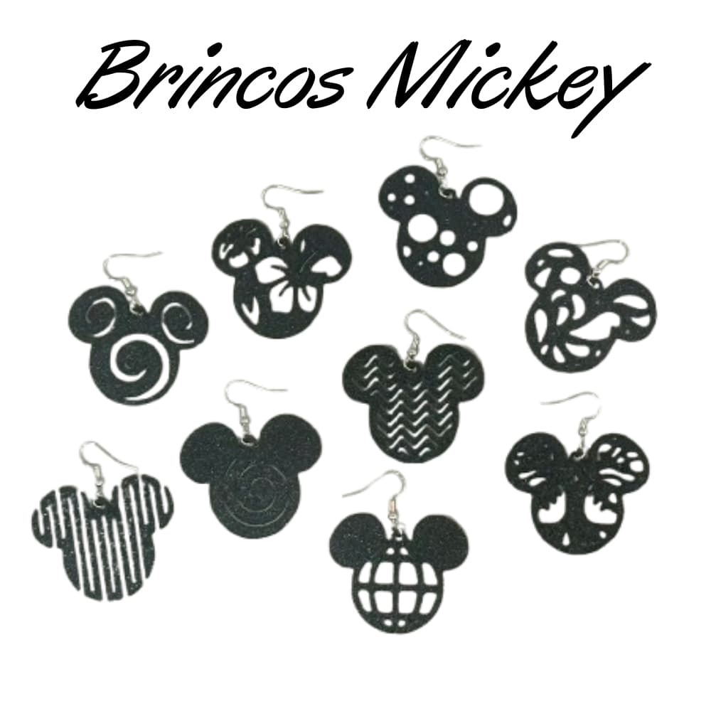 Par de Brincos Mickey Mouse 3D  - Cor Preto Brilhante - Escolha Seu Modelo