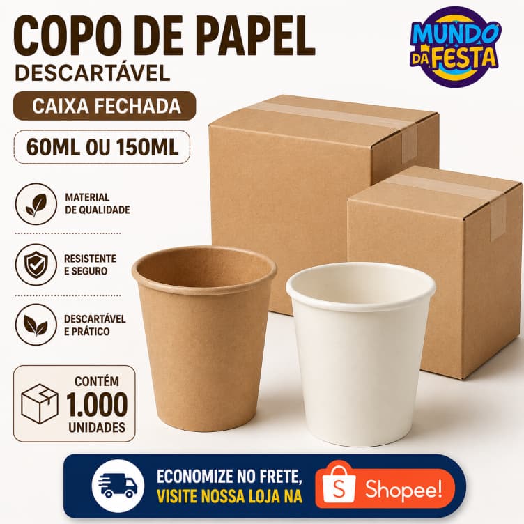 Kit 1000 Copos Papel Biodegradável Agua Café 150ml 60ml Branco Kraft Papel Sustentável Eventos Coffe