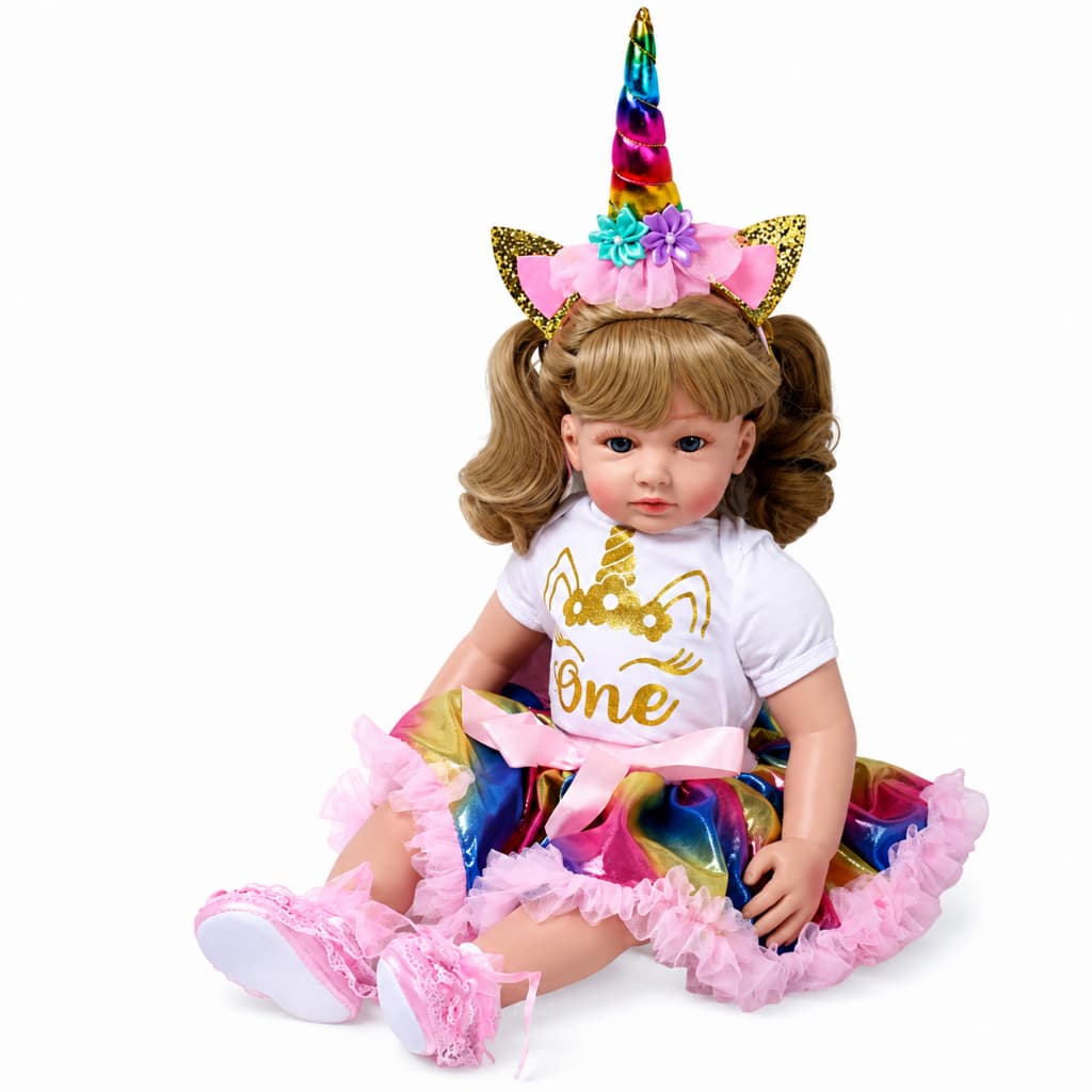 Boneca Reborn Menina Unicórnio Realista 55cm Corpo Macio Roupa Colorida Festa Infantil Presente para Crianças