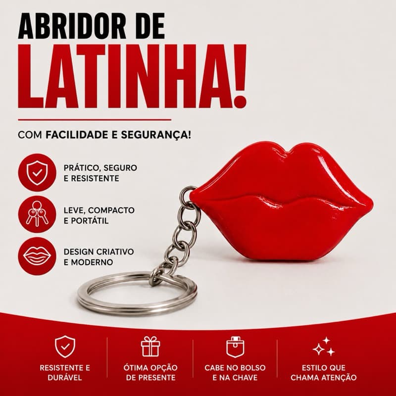 Chaveiro Abridor de Latas Modelo de Beijo | Preserva sua Unha | Item Delicado Feminino | Lembrancinha Feminina
