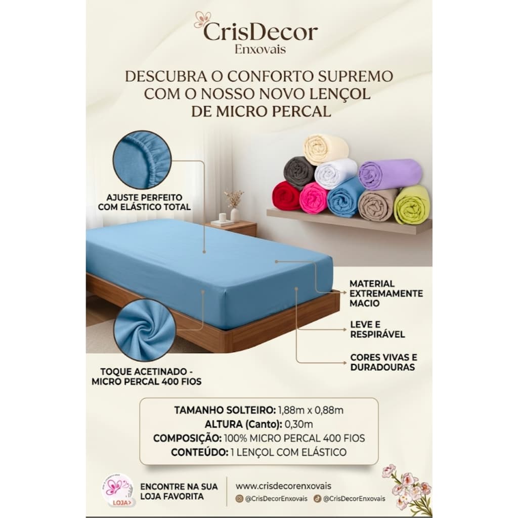 **OFERTA** Lençol solteiro com 30 cm de altura 1,88m x 0,88m x 0,30cm