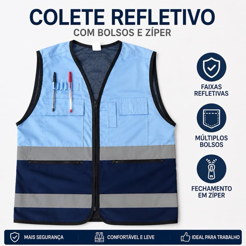 Colete Refletivo Segurança com Porta Canetas