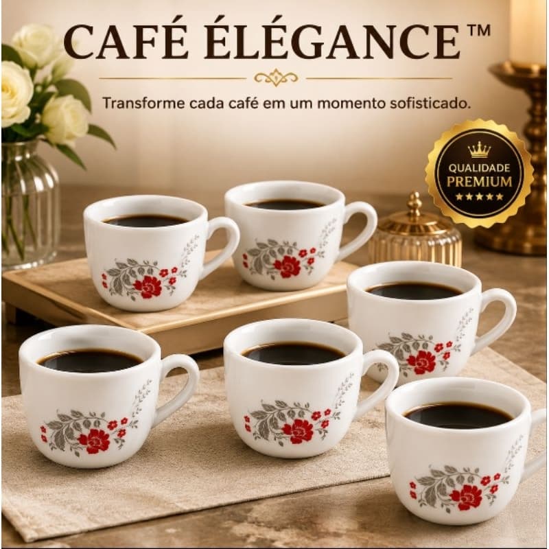 Conjunto 6 Xícaras de Café Porcelana 130ml Brancas Elegantes Premium Café Élégance™