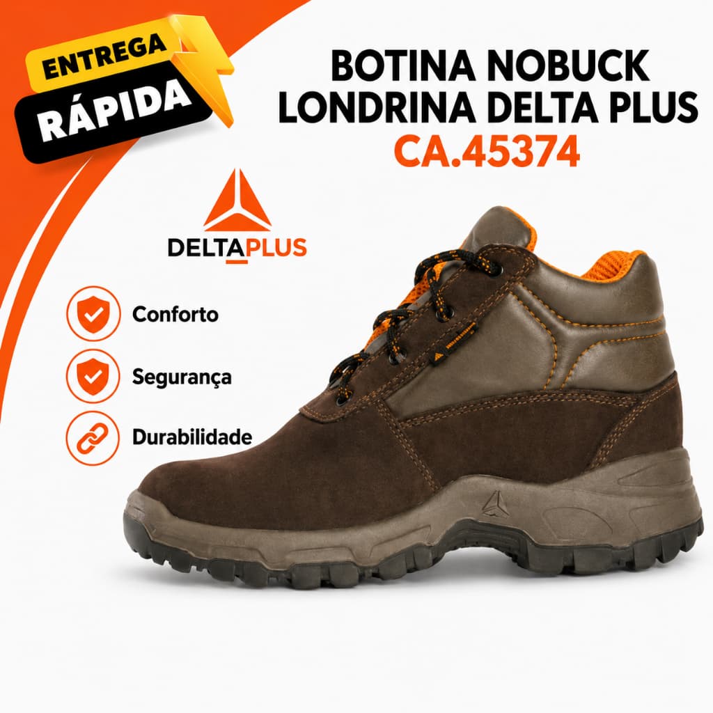 Bota Botina Londrina DeltaPlus Marrom Couro Nobuck Trabalho Profissional Obras Industria Manutenção