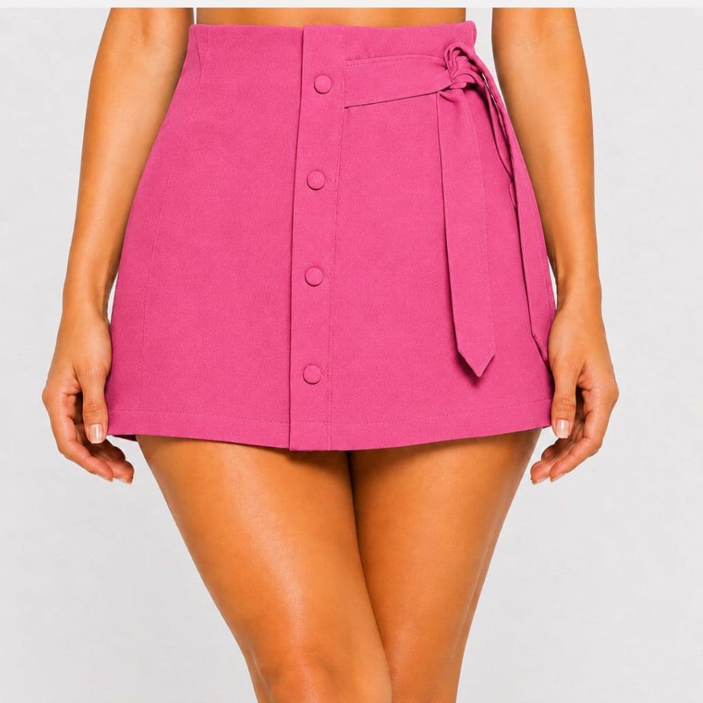 Short Curto Bengaline Shortinho Cintura Alta Laço