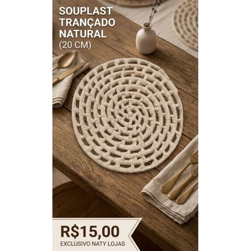SUPLA SOUPLAST DESCANSO 20CM REDONDO DE PALHA DE CARNAÚBA DESCANSO DE PANELA COMPOSIÇÃO DE PAREDE