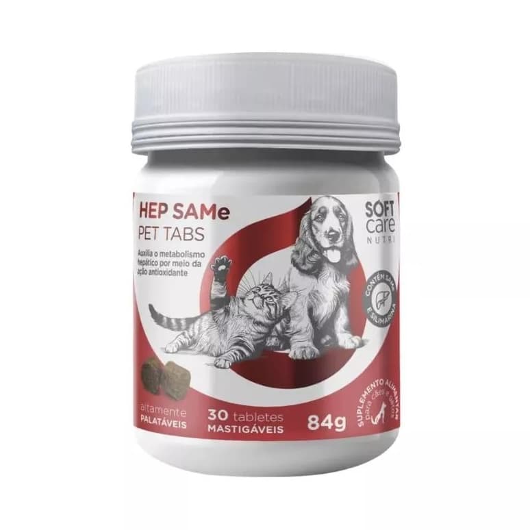 Suplemento Hep SAMe Pet Tabs Soft Care Nutri 30 Tabletes Mastigáveis Suporte Hepático Cães e Gatos