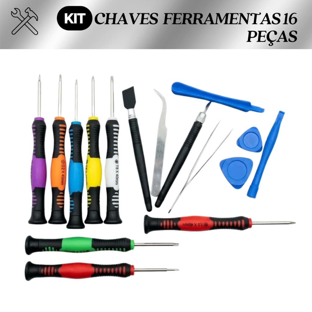 Kit Chaves Ferramenta precisão 16 Peças Profissional Manutenção Celular Notebook Eletrônicos
