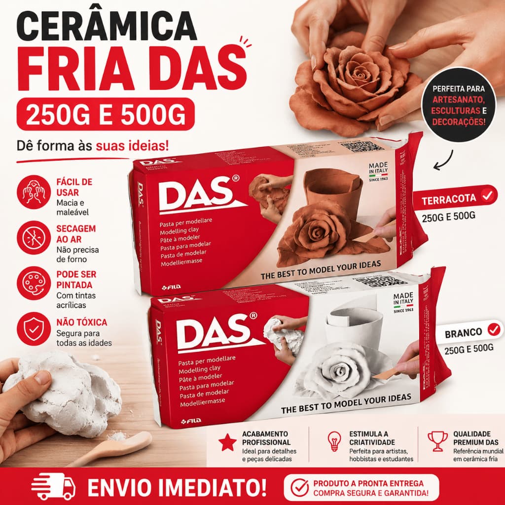 Massa de Modelar DAS Cerâmica Fria 250g ou 500g para Escultura e Artesanato