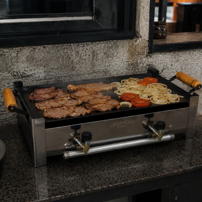 Fogão Industrial 2 Bocas a Gás Chapeiro Leve com Chapa Apartamento Camping Pesca Inox Alta Pressão