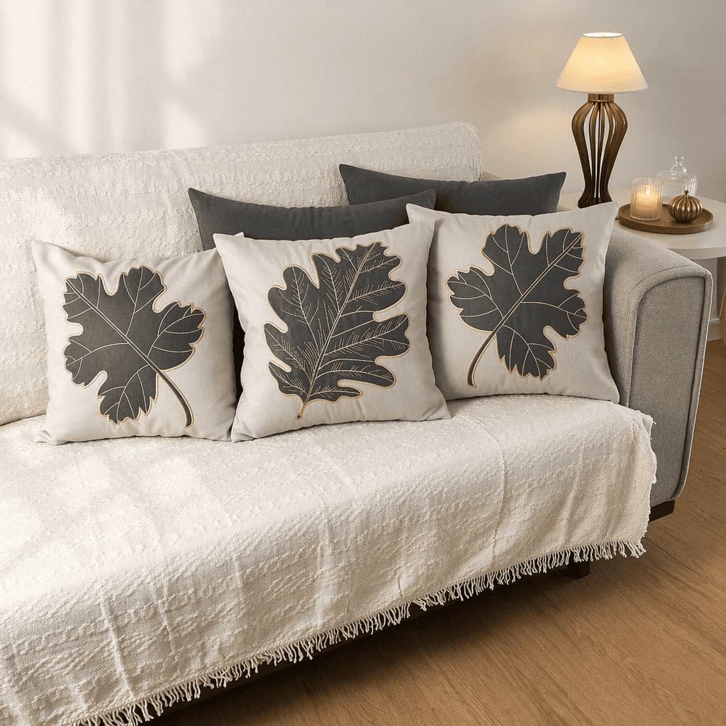 Kit de Capa de Almofada Bordada Suede Aplicada Decorativa - Escolha Sua Combinação