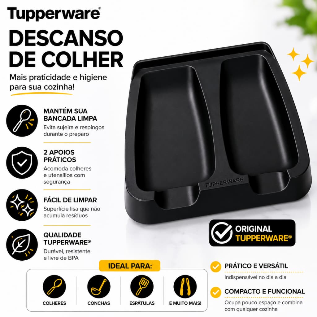 Descanso/Porta Colher p Bancada Pia Mesa Tupperware Apoio Escumadeira Utensílios Cozinha Cor Diversa