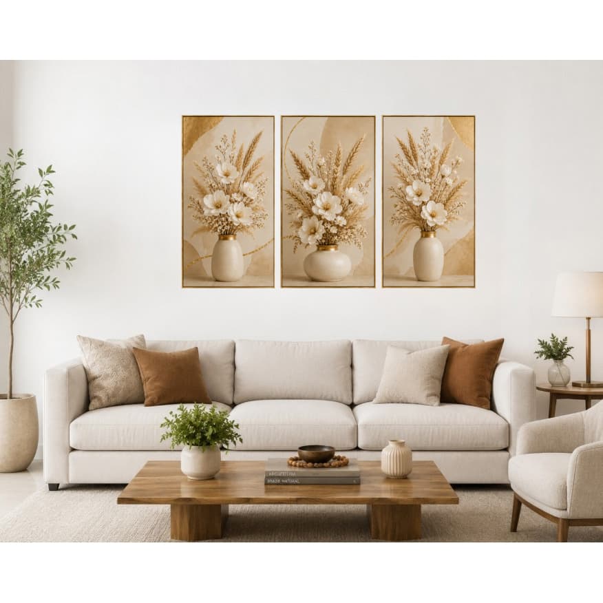 Quadro decorativo sala quarto flores miniaturas trigo