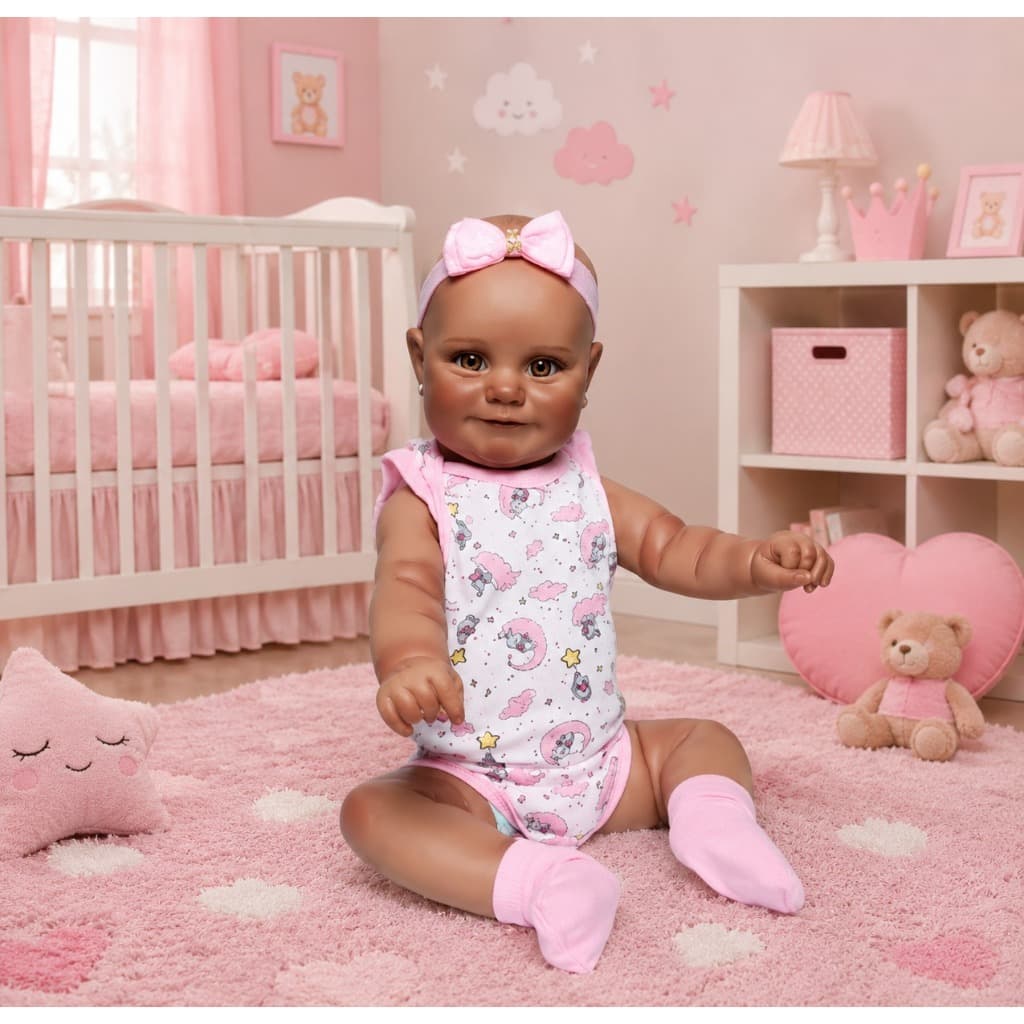 Boneca Bebê Reborn Negra Sophia 52cm Mundo Kids