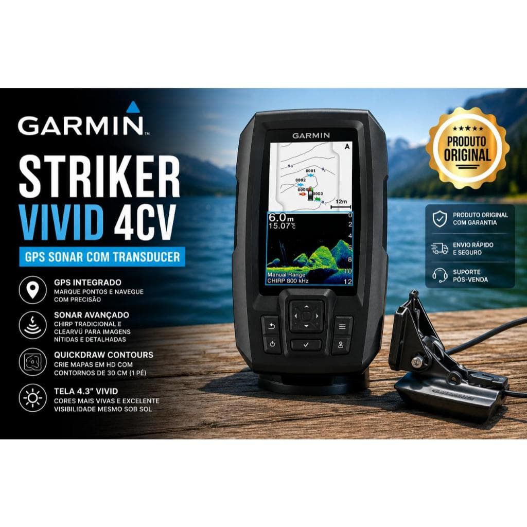GPS Sonar Garmin Striker Vivid 4cv com Transducer GT20-TM Original