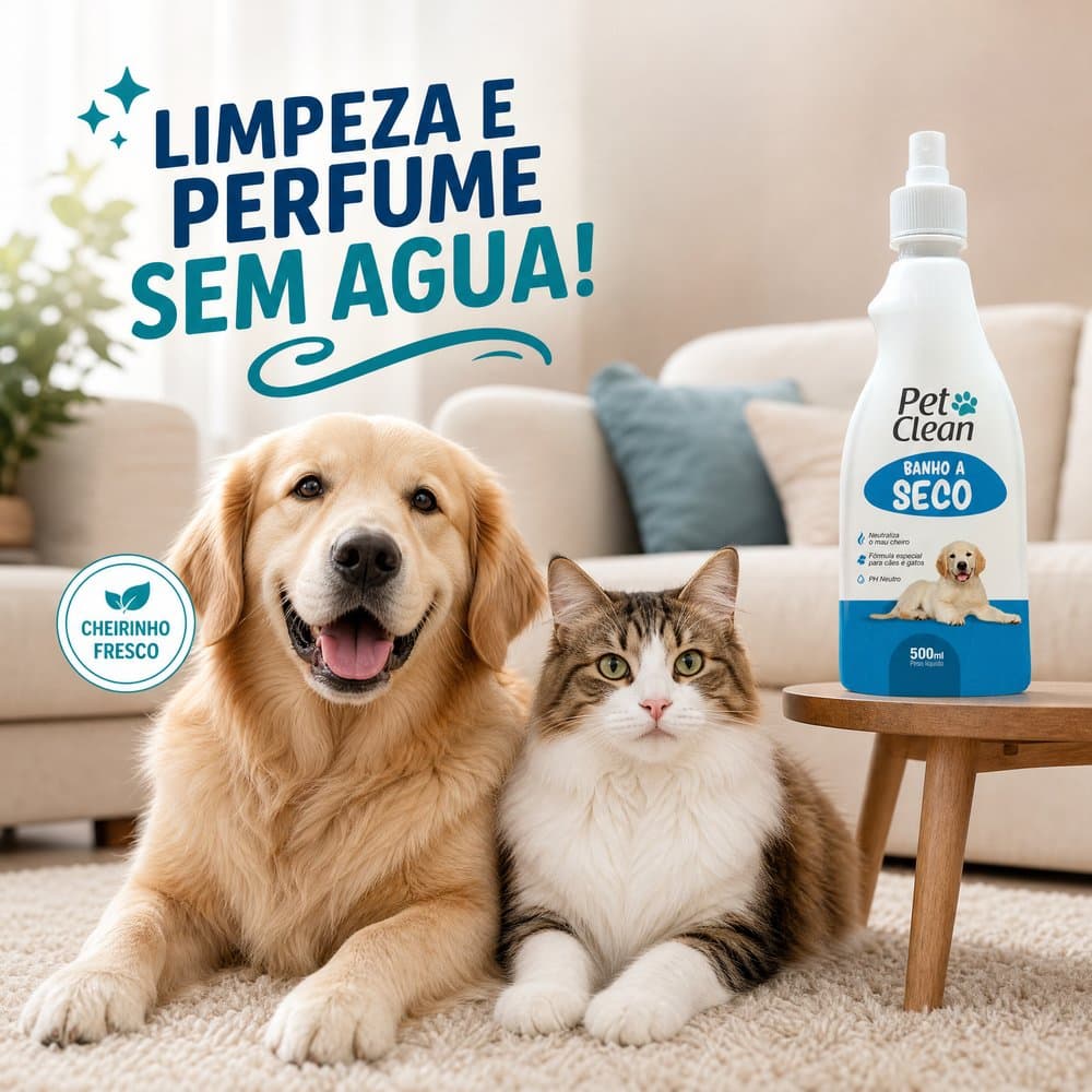 Banho a Seco Pet Clean Spray 500ml Para Cães e Gatos
