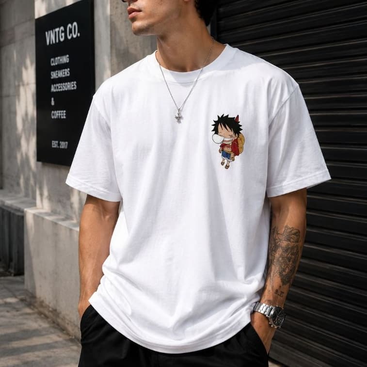 Camiseta Anime Algodão Estilo Coreano Monkey D. Luffy One Piece