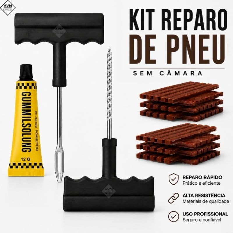 Kit Reparo De Pneu Com Refis Macarrão Concerto Pneu Sem Câmara Para Carro e Moto + 5, 10 ou 20