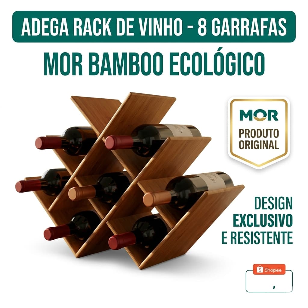 Adega De Bambu Para 8 Garrafas Rack De Vinho Mor Bamboo Original