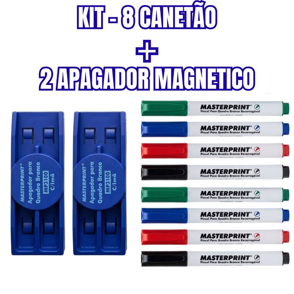 Kit 2 Apagadores + 8 Canetões para Quadro Branco⁠