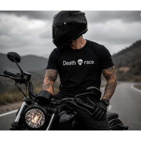 Camiseta Preta Estilo Streetwear – Visual Moderno e Autêntico,motoqueiro
