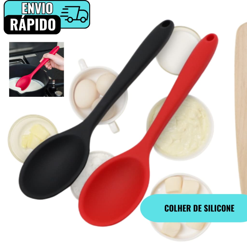 Colher Redonda De Silicone Para Cozinha Restaurante Padaria Cozinheiros Em Vemelho E Preto