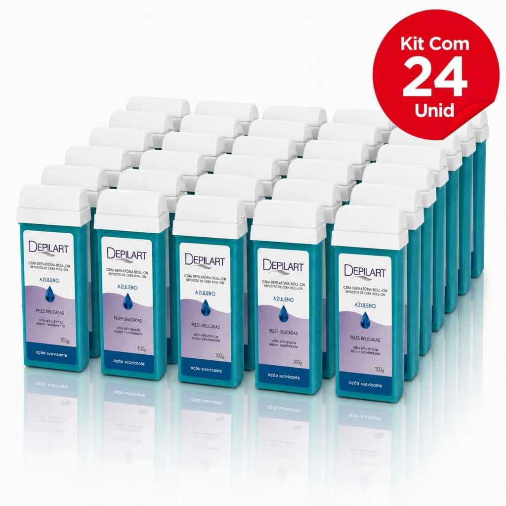 Kit 24un Cera Roll-on Depilart Azuleno 100g – Depilação Fácil, Rápida e Eficiente