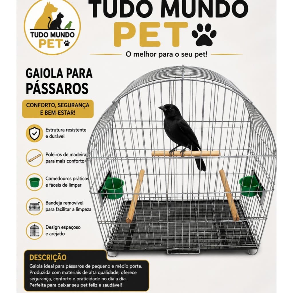 GAIOLA  N7  PARA PÁSSARO PRETO ZINCADA PRATA ARCO (PROMOÇÃO)