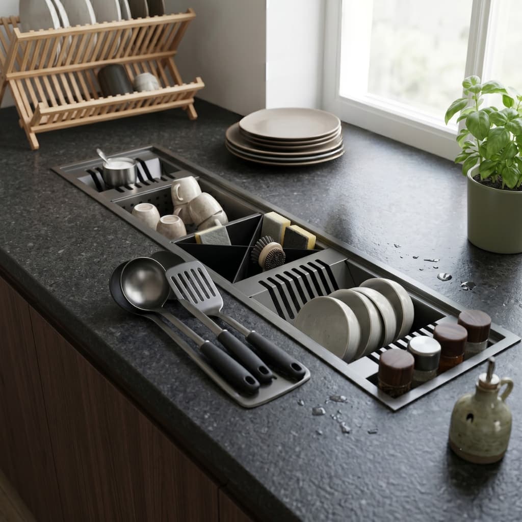 Calha Úmida Gourmet Canal Organizador Escorredor 120cm Preta