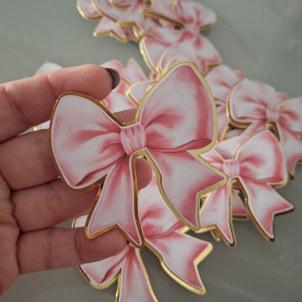 Aplique Laço Rosa Personalizado Festa Menina Coquette  Lembrancinha