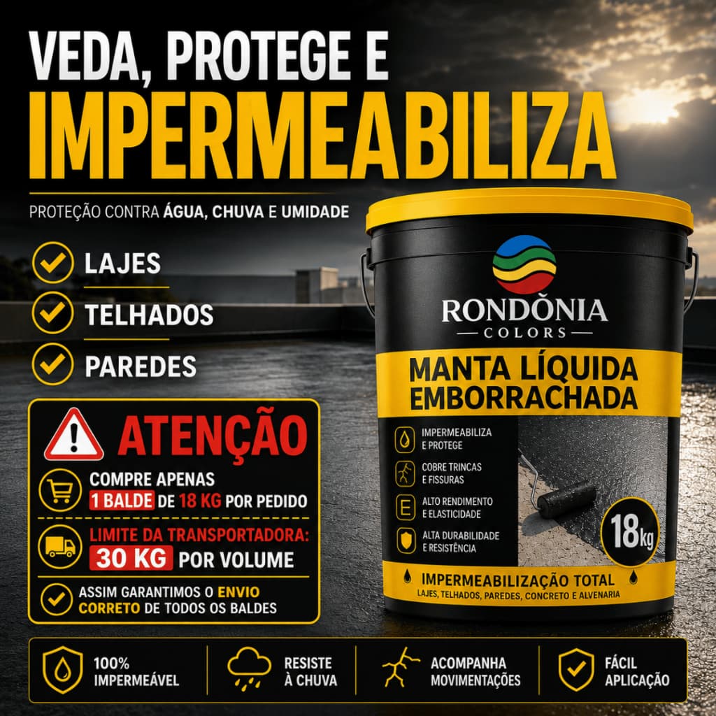 Manta Líquida Impermeabilizante Emborrachada 18Kg 3,6kg Telhado Laje Calhas Veda Umidade Fissuras