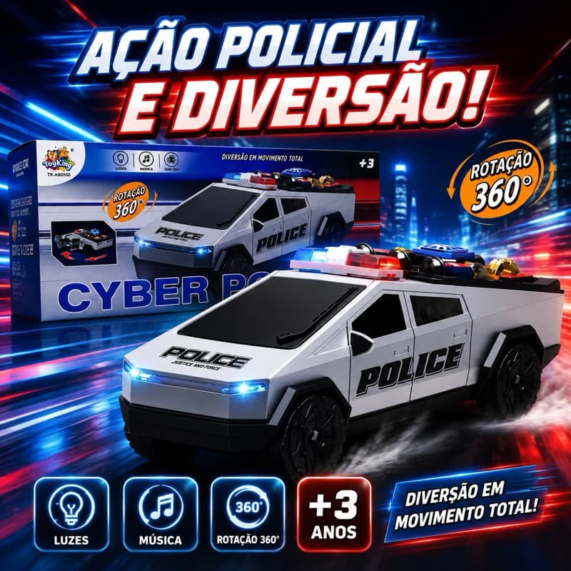 Caminhão Cyber Polícia com Luzes, Música e Giro 360°