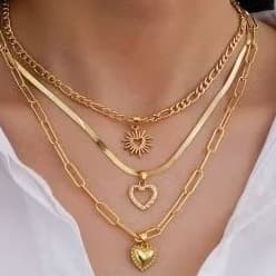 3 peça colar coração pingente colar para mulheres europeu e americano cobre metal cor de ouro aço amo