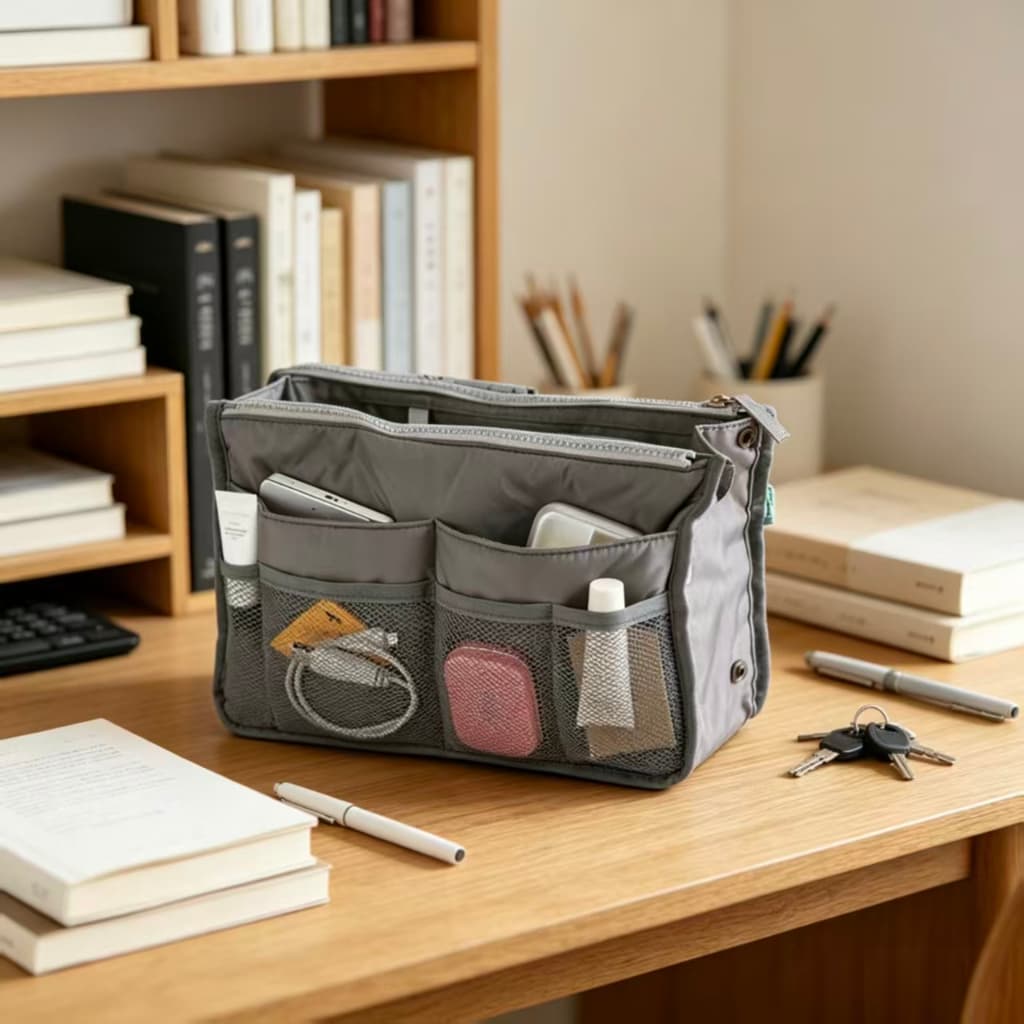 Necessaire Organizadora Feminina para Maquiagem, Organizador Interno de Bolsa com Bolsos de Rede para Multicompartmento