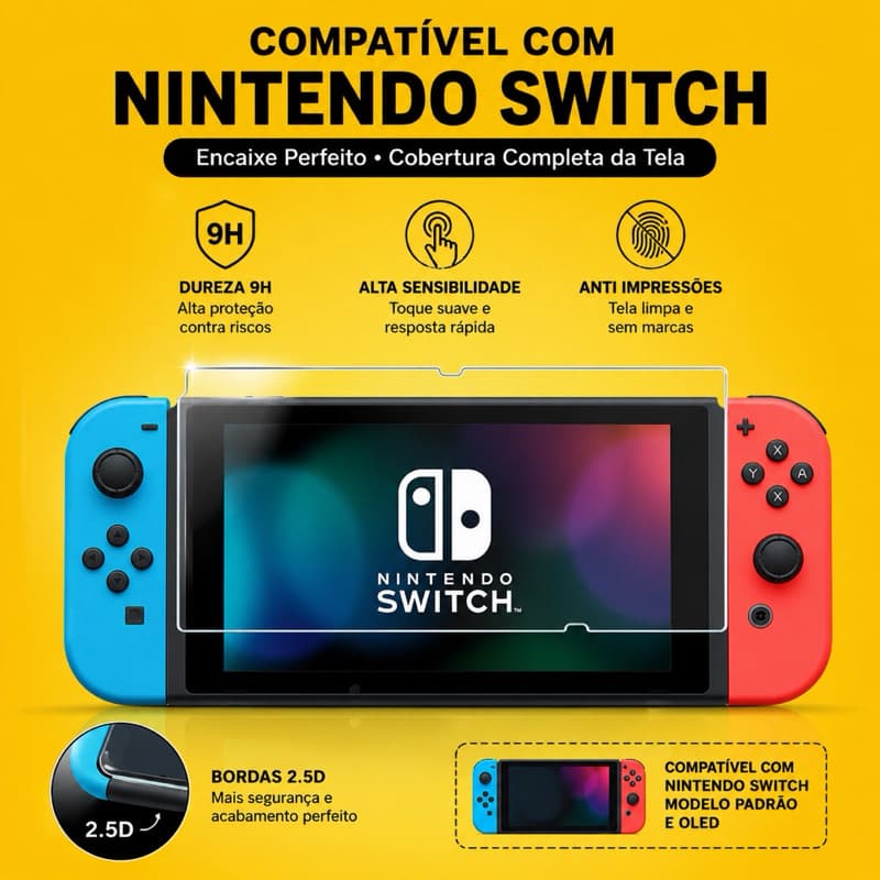 Película de Vidro Temperado 9H para Nintendo Switch Anti Risco HD Transparente