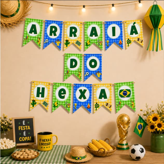Kit Bandeirinhas Personalizadas 10x15 | Festa Junina e Copa | Papel Fotográfico 180g | Decoração Arraiá | São João