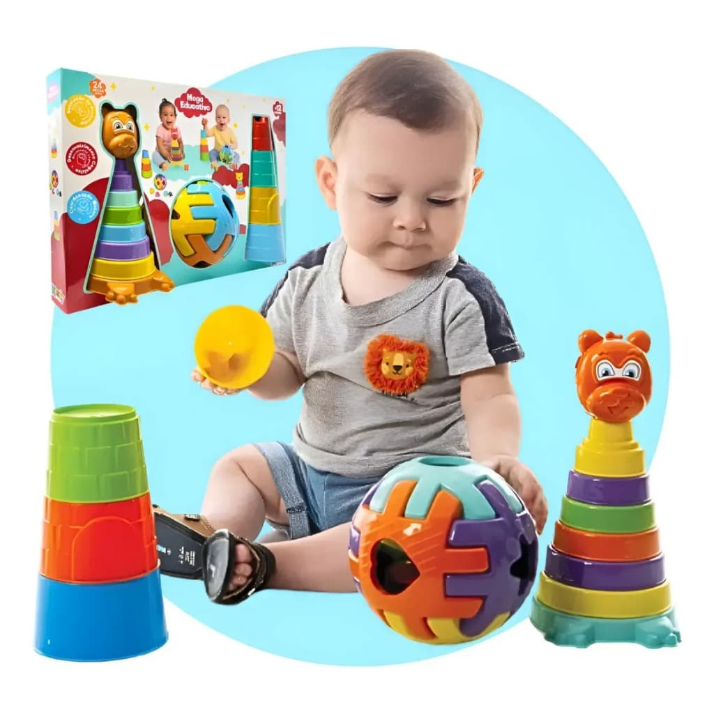 Kit 3 Brinquedos de Montar Educativos Bebê Criança Infantil Didático Presente