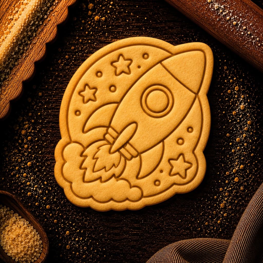 Cortador + Carimbo para Biscoito Astronauta Espaço Foguete Galaxia 6cm com Puxador  Pasta  Americana