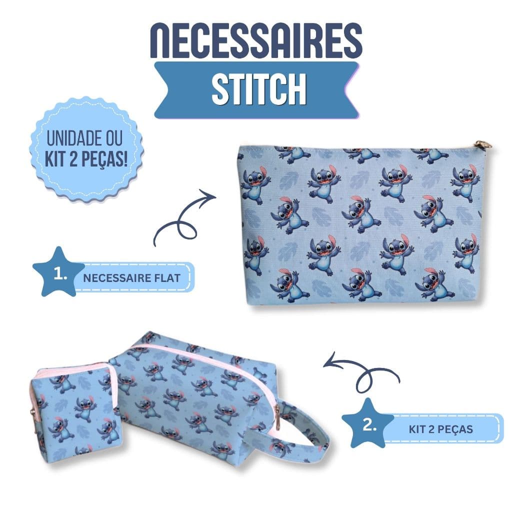 Necessaire Stitch Disney Estojo Organizador De Maquiagem Bolsa De Mão Feminino Infantil 25x17