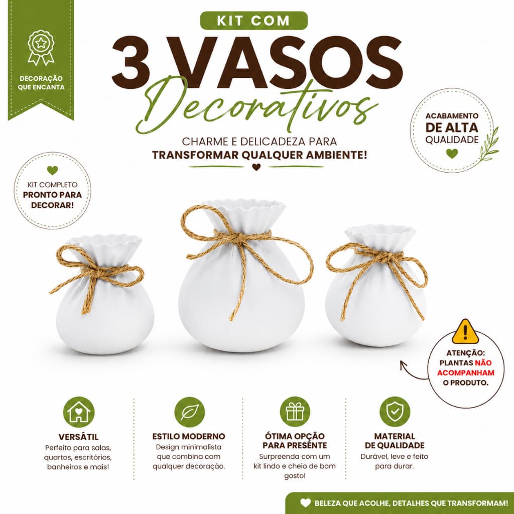 Kit 3 Vasos Decorativos Cactos Suculentas Planta Artificiail Natural Cachepot Escritorio Sala